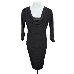 FRANK LYMAN Design Ruched Cowl Sequin Cocktail Black Dress Size 6